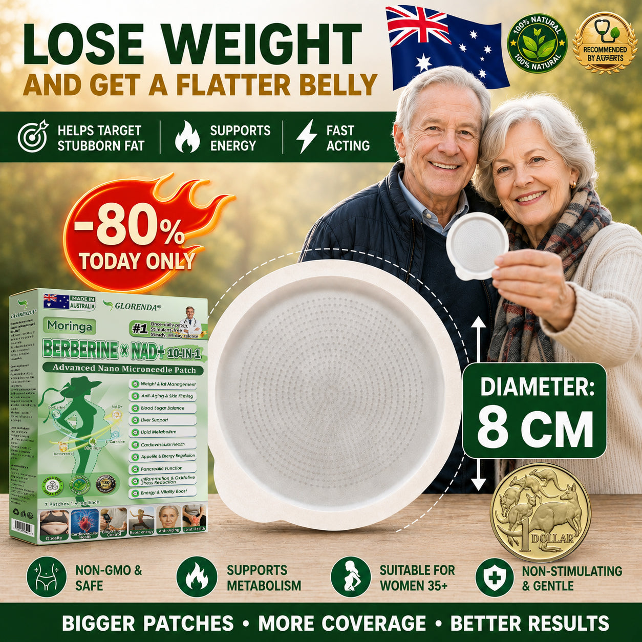 Official Store | 🏆🌹 GLORENDA® Moringa · Berberine × NAD+ 10-in-1 Advanced Nano Microneedle Patch 🇦🇺 (Just once a day, visible changes in 7 days) ✅ For obesity, loose skin, diabetes, sleep apnea, joint issues, and more